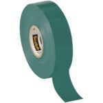 A roll of 3/4 x 66 green Scotch® Vinyl Color Coding Electrical Tape 35 from a (10 Pack) is partially unrolled, featuring a glossy finish and the iconic Scotch brand on the inner label.