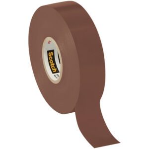 A roll of 3/4 x 66 Brown Scotch® Vinyl Color Coding Electrical Tape 35 from the 10 Pack showcases its texture and rich color diagonally against a white background, highlighting both form and function.