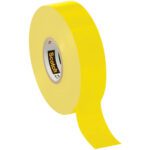 A 3/4 x 66 roll of Scotch® Vinyl Color Coding Electrical Tape 35 in vibrant yellow, partially unrolled, reveals the Scotch label. It features a smooth, glossy finish with a white inner core displaying printed text.