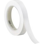 A roll of 3/4 x 36 yds. White 3M Vinyl Tape 471 (48/Case) elegantly displays its inner core and part number on a light surface, highlighting the iconic 3M brand.