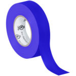 A pack of MH-USA 3/4 x 20 yds. purple electrical tape, with UL listing marks on the inner core, promises quality and reliability as it stands upright, partially unrolled with a strip extending forward.