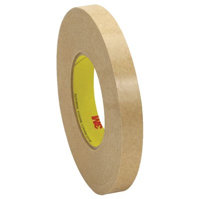 T96494986PK.jpg The 3M™ 9498 Adhesive Transfer Tape Hand Rolls (3/4 x 120 yds., 6 Pack) are partially unwound, displaying the brown tape with a yellow core and the 3M logo.