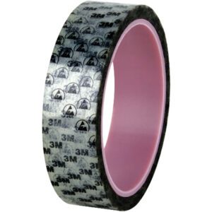 The 1 x 72 yds. (1 Pack) 3M™ 40PR Anti-Static Printed Tape includes a transparent roll with a pink core, decorated with the company logo and 3M text pattern.
