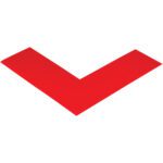 A red V-shaped arrow on a white background evokes the precision of 6 x 6 x 2 Red Mighty Line™ Deluxe Safety Tape Angles (24/Case), ensuring visibility in any environment.