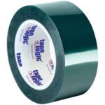 A 2 x 72 yds. (2 Pack) roll of glossy green adhesive tape, branded as Tape Logic®, ensures reliable performance.