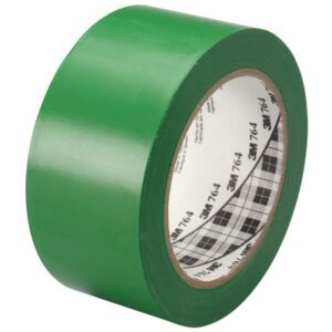 The 2 x 36 yds. Green 3M General Purpose Vinyl Tape 764, available in a (6 Pack), features a smooth, glossy surface with a plaid-patterned core highlighting the brand name.