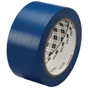 A 6 Pack of 3M General Purpose Vinyl Tape 764, blue, sized 2 x 36 yds., sits against a white backdrop, showcasing its smooth and glossy surface.