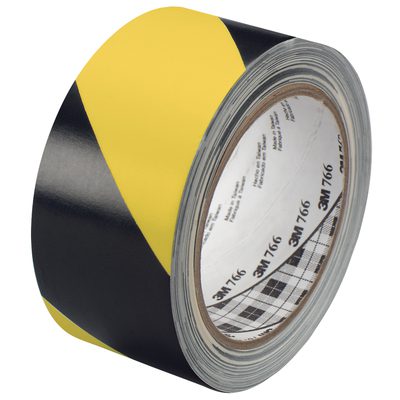 T9677662PK.jpg A 2-pack of 3M Safety Stripe Warning Tape 766, featuring iconic black/yellow stripes, measures 2 x 36 yds. for maximum safety visibility.