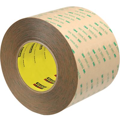 T96994722PK.jpg A 4 x 60 yds. roll of 3M 9472LE Adhesive Transfer Tape features a beige backing with green text and a yellow core. Sold in hand rolls, two rolls come per case with each package including a (2 Pack).