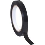 Partially unrolled, the 1/2 x 60 yds. Tape Logic® Poly Strapping Tape (144/Case) shows its sticky side and white cardboard core against a plain white background.