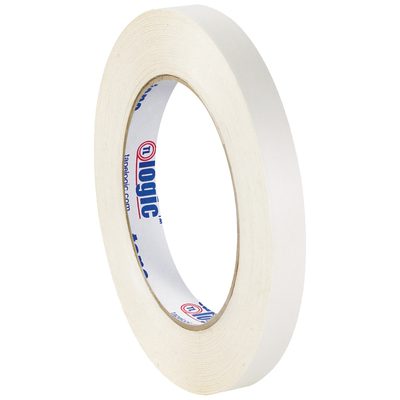 T982460.jpg A 1/2 x 60 yds. Tape Logic® Double Sided Film Tape roll is shown at an angle, featuring inner branding in blue and red. The fresh edge signals its unused, with a standard texture for general purposes. (96 Rolls/Case).