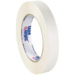 The 3/4 x 60 yds. (2 Pack) Tape Logic® Double Sided Film Tape stands upright, featuring an inner core with Tape Logic and a website URL. Perfect for precise securing, the tape is set against a white background.