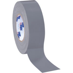 A 2 x 60 yds. Silver Tape Logic® 10 Mil Duct Tape with a partially unrolled section reveals its inner label with blue and red text on a white background. Sold in cases of 24 rolls.