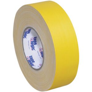 The 2 x 60 yds. Yellow (3 Pack) Tape Logic® 11 Mil Gaffers Tape in vibrant yellow rests against a white background, highlighting its sturdy build. The Tape Logic® brand mark is on the interior cardboard core, ensuring reliability and strength for all your projects.