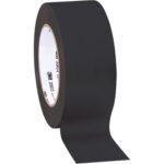 A 2 x 50 yds. roll of Black 3M Vinyl Duct Tape 3903, part of a versatile (3 Pack), stands vertically with its branded inside visible against a plain white background, showcasing its readiness for your repair needs.