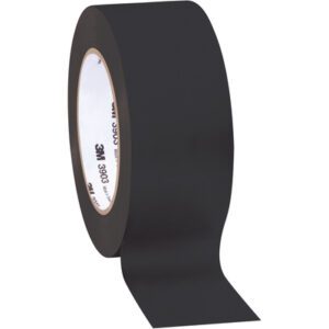 A 2 x 50 yds. roll of Black 3M Vinyl Duct Tape 3903, part of a versatile (3 Pack), stands vertically with its branded inside visible against a plain white background, showcasing its readiness for your repair needs.
