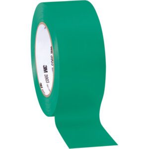 A roll from the 2 x 50 yds. Green (3 Pack) 3M Vinyl Duct Tape 3903, featuring the brands logo on its inner cardboard, is partially unrolled against a white background.