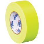 The 2 x 50 yds. Fluorescent Yellow Tape Logic® 11 Mil Gaffers Tape comes in a circular shape with a cardboard core, making it easily noticeable with its vibrant color. Available in cases of 24 rolls.