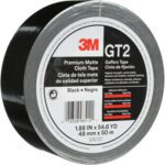 The 2 x 55 yds. Black (3 Pack) 3M Premium Matte Cloth Gaffers Tape GT2 offers a reliable solution for essential tasks, with each sleek roll clearly labeled in English and Spanish.