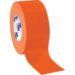 An unrolled 3 x 60 yds. Orange Tape Logic® 10 Mil Duct Tape (16 Rolls/Case) displays branding on the inner cardboard core.