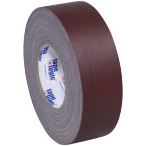 A 3 x 60 yds. Brown Tape Logic® 11 Mil Gaffers Tape sits against a plain gray background, displaying its tape logic label. The textured surface hints at durability, ideal for versatile tasks. Available as 16 rolls per case.
