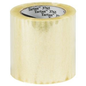 An upright roll of Tartan™ Label Protection Tape 3765, measuring 5 x 145 yds., displays the Tartan 3765 branding on its inner core, set against a white background.