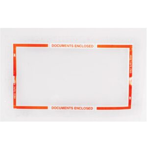 The 6 x 10 3M™ 832 Pouch Tape Pads (40 pads per case) sport a striking red border with Documents Enclosed in white, ideal for securely attaching important papers to packages.