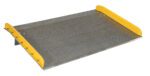 The Vestil Aluminum Dock Board Steel Curb 15K 72X48 is durable with a textured surface and yellow-painted steel curbs, supporting a 15K load capacity for efficient loading and unloading.