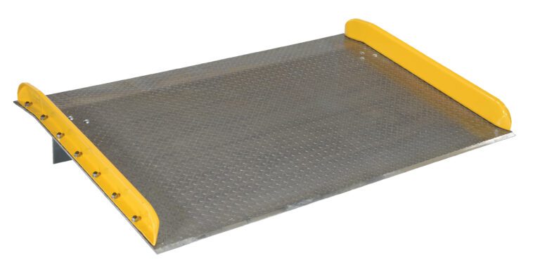 The Vestil Aluminum Dock Board Steel Curb 15K 72X48 is durable with a textured surface and yellow-painted steel curbs, supporting a 15K load capacity for efficient loading and unloading.