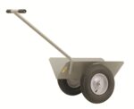 A gray handcart similar to the Little Giant Big Wheel Cradle Truck has two large black wheels and a long handle. It boasts a flat, triangular base ideal for transporting heavy items manually against a clean white backdrop.