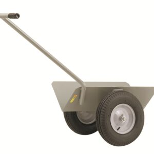A gray handcart similar to the Little Giant Big Wheel Cradle Truck has two large black wheels and a long handle. It boasts a flat, triangular base ideal for transporting heavy items manually against a clean white backdrop.