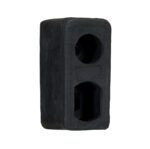 The black rectangular Vestil Trailer Crane Bumper 2-15/16X6X3-15/16 features two circular cutouts and a smooth surface with slightly rounded edges, making it perfect for vehicle protection or industrial use.