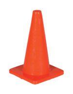 The orange Vestil Standard Duty Traffic Cone, 17-3/4 inches tall, features a square base and stands upright against a white background.
