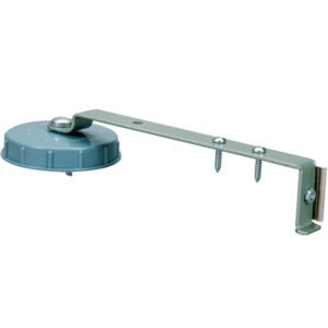 An industrial green metal water level indicator, similar to the 3M™ M73 Bracket Tape Dispenser, features a round float, two mounting screws on a straight arm, and a clamp for securing. It is designed to measure water levels in tanks or reservoirs.
