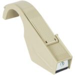 The Tape Logic® 1 Economy Strapping Tape Dispenser, with a beige plastic design and curved handle, features a metal blade for efficient tasks and a textured grip for easy use, making it perfect for packaging needs.