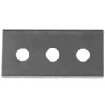 The MH-USA Replacement Bag Trimming Blade is a metallic silver rectangle with three circular holes and a sharp bottom edge, available in cases of 10.