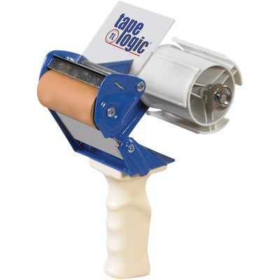 TDWH3.jpg This Tape Logic® 3 Work Horse Carton Sealing Tape Dispenser features a white handle, blue metal frame, and a white plastic wheel for holding tape rolls—ideal for efficient packaging and box sealing.