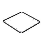 A 3D rendering of the Vestil Tree Grate Frame Square Black 5 Foot features side black bars and evenly spaced blue edge connectors against a white background, viewed isometrically.