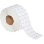 The MH-USA 4 x 1 Direct Thermal Labels have 5560 uniformly sized labels per roll, come with horizontal perforations, and are ideal for various uses. They feature a sturdy brown cardboard core and can be laid on their side.