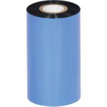 An upright MH-USA 4.33 x 984 Black Zebra Thermal Transfer Ribbon, from a case of 24, appears cylindrical with a blue exterior wrapping and a light core visible at the top center.