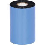 The MH-USA 4.33 x 1476 Black Zebra Thermal Transfer Ribbon, displayed upright with a glossy finish on a cardboard core, is available in cases of 24 rolls to meet all your printing needs.