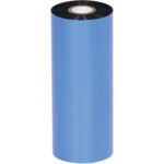 The MH-USA 7.09 x 1476 Black Zebra thermal transfer ribbon roll, designed for wax printing, features a white core with its black inner ribbon showcased upright against a plain white background. (12 Rolls/Case).