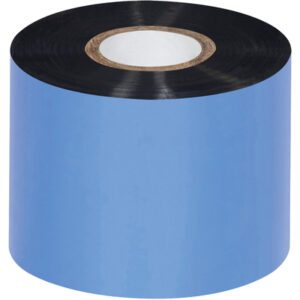 The MH-USA 2.09 x 1345 black thermal transfer ribbon has a blue base with a black top section for barcode printers and is tightly wound on a circular cardboard core. These wax ribbons come in cases of 36 rolls, ensuring you remain stocked.