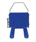 The Vestil Tilt Master Air/Oil, Recipr, 2000 lb capacity pallet truck features two forward-extending prongs and a sturdy metal handlebar. With a simple front design and side lever, its perfect for efficiently lifting and moving pallets.