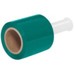 The MH-USA 5 x 80 Gauge x 1000 green bundling stretch wrap is ideal for securing items. Featuring a durable cardboard core and a shiny, partially unspooled film with a white plastic handle, this product ensures easy wrapping. (12 Rolls/Case).