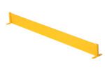 The Vestil Square Safety Handrail-Toeboard Only 43 X 4 is a durable, flat, yellow metal barrier with small stabilizing feet ideal for construction sites, providing robust protection and safety in high-risk areas.