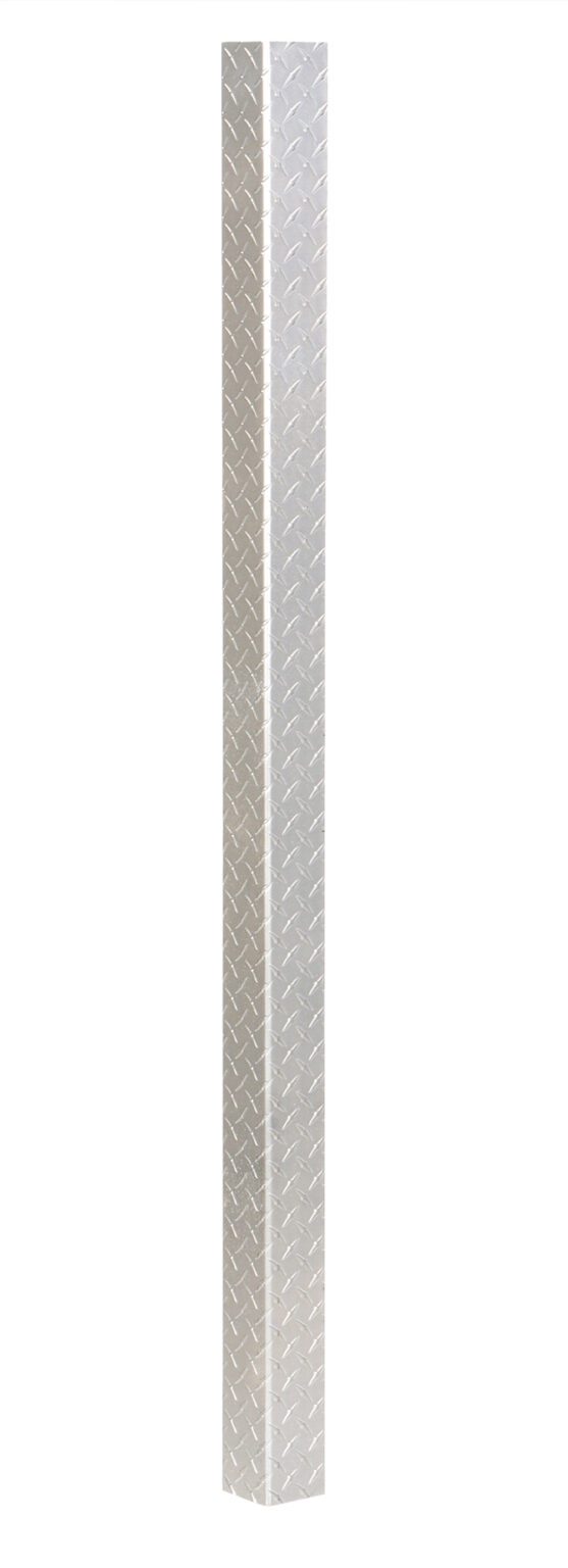 TPCG-36_A.jpg The Vestil Aluminum Treadplate Corner Guard 36 is a slim metal post with a diamond plate texture, standing out against a white backdrop.