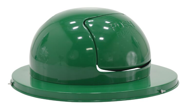 TRASH-TOP-DD-GN-3PK_A.jpg The green, dome-shaped Vestil Stl Waste Top Dual Door For Drum includes a push flap with PUSH embossed on it for easy disposal and base screws for secure attachment to dual door drum lids.