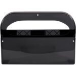 The MH-USA Toilet Seat Cover Dispenser in smoke features a black plastic design with an oval top opening and side mounting holes for easy wall installation.