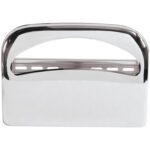 A sleek, chrome-finished bag clutch featuring a curved handle and smooth surface, reminiscent of MH-USAs minimalist, modern look with slotted cutouts for an added flair.